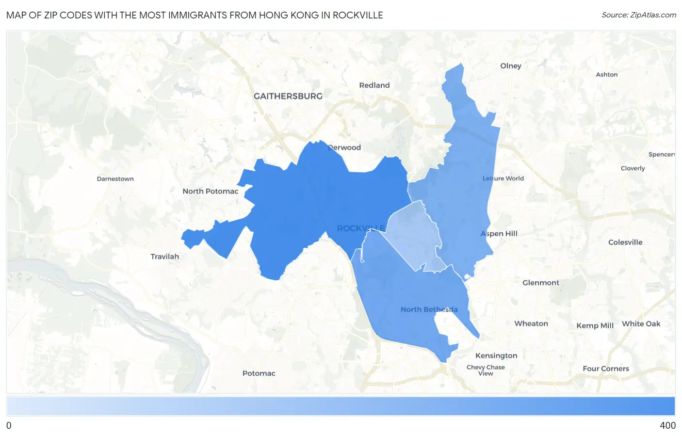 Zip Codes with the Most Immigrants from Hong Kong in Rockville Map