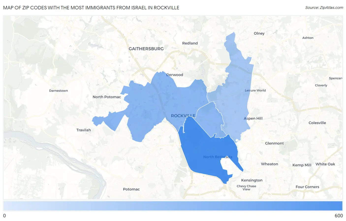 Zip Codes with the Most Immigrants from Israel in Rockville Map