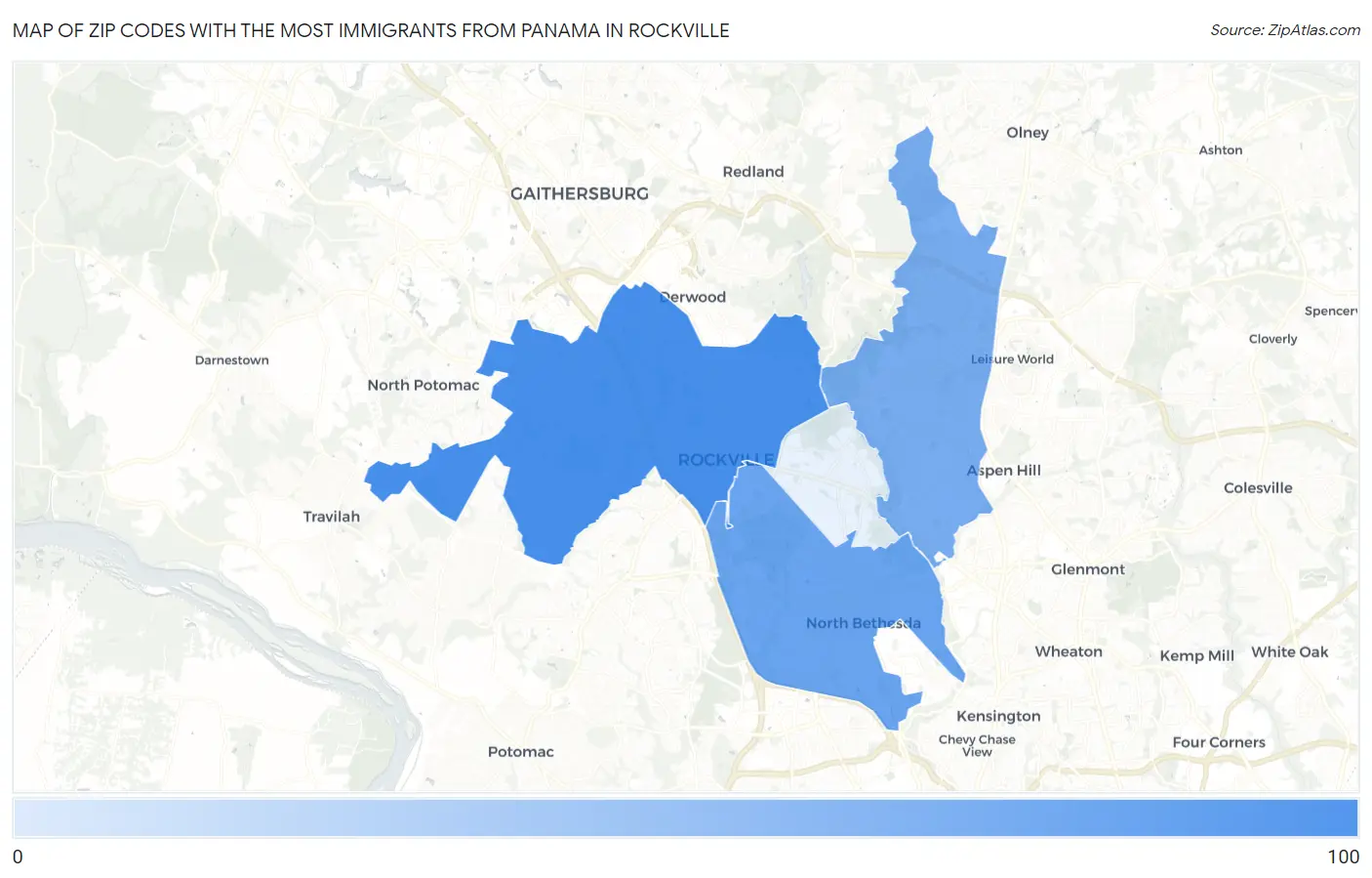 Zip Codes with the Most Immigrants from Panama in Rockville Map