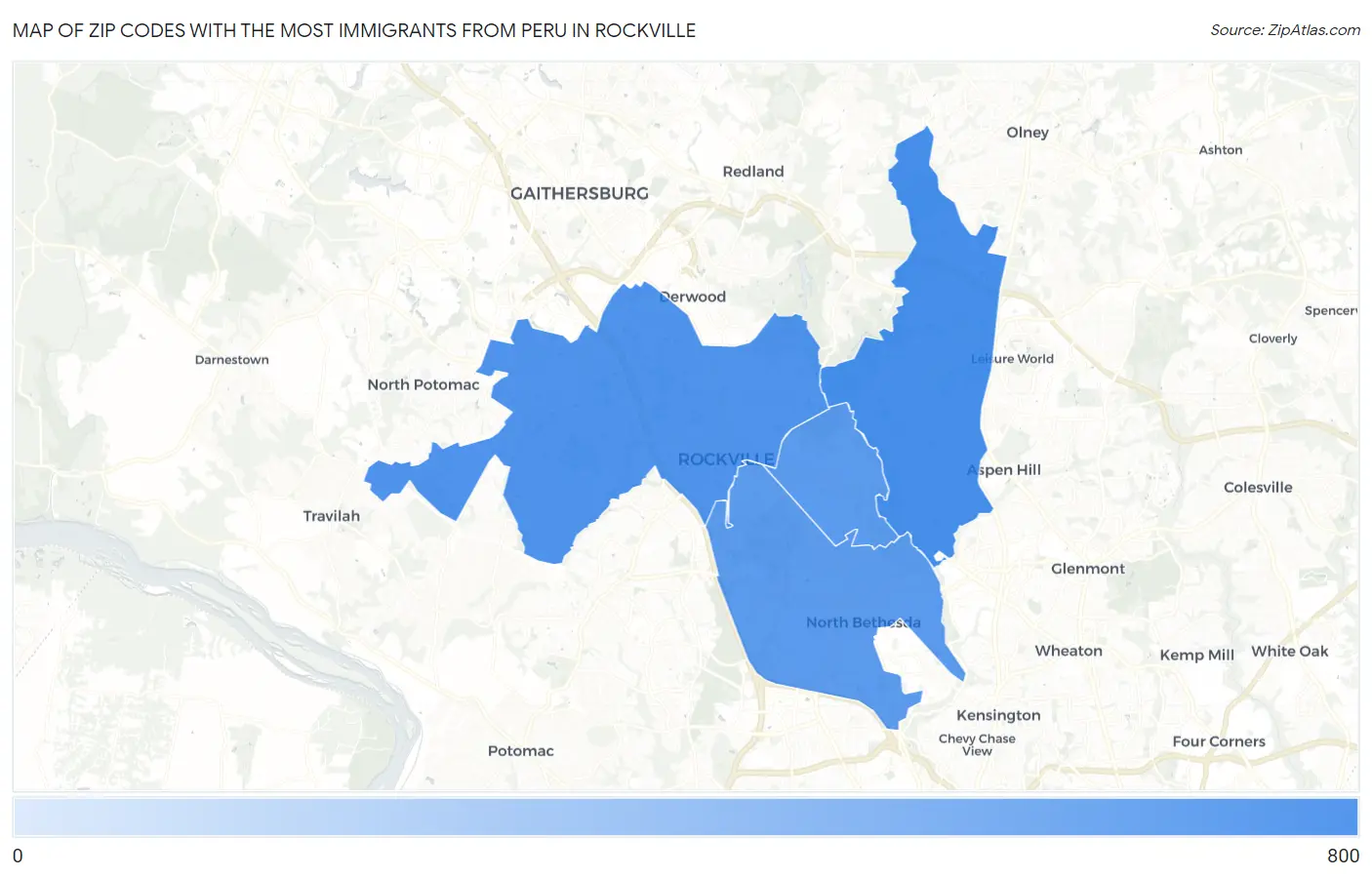 Zip Codes with the Most Immigrants from Peru in Rockville Map