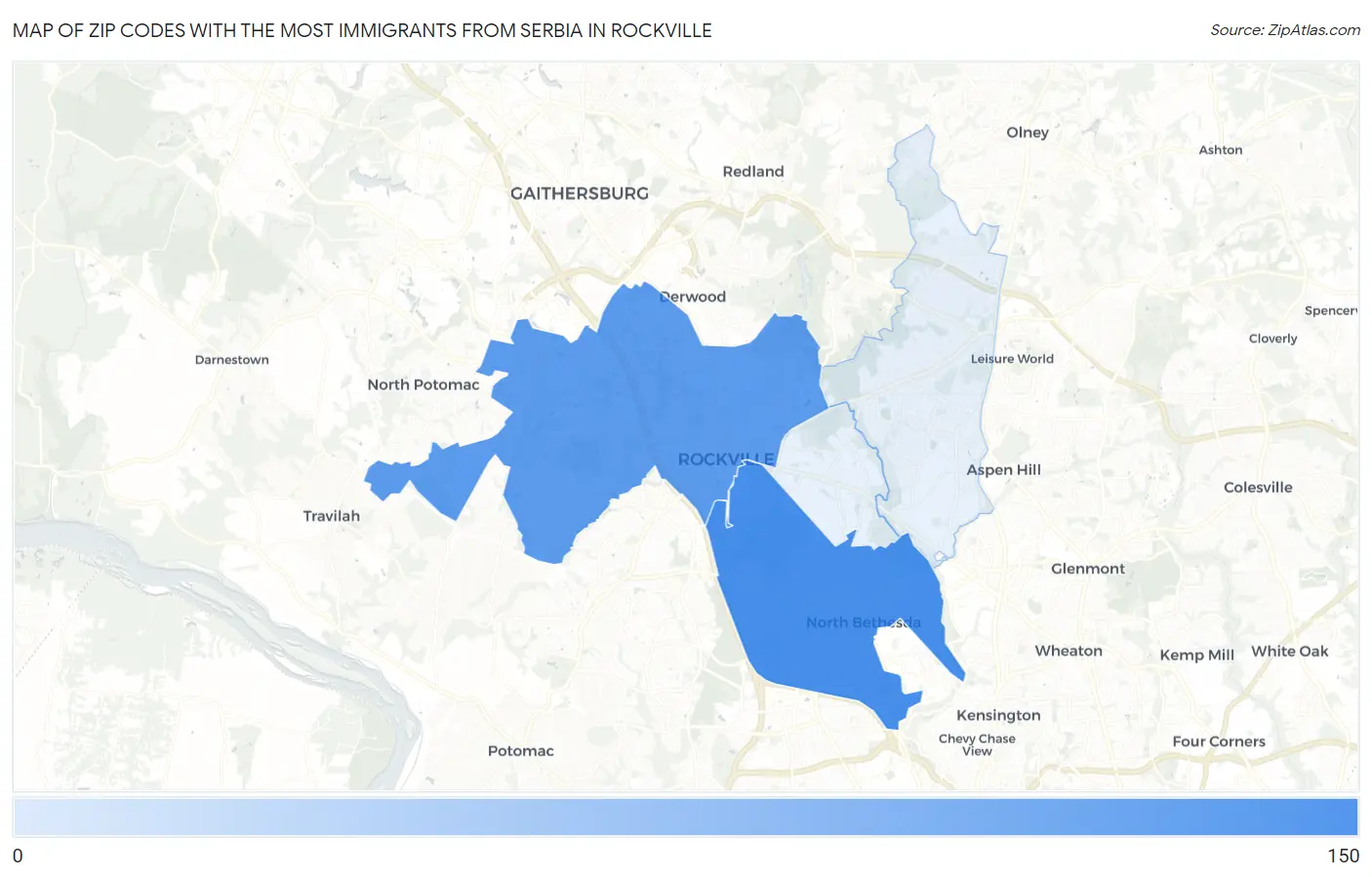 Zip Codes with the Most Immigrants from Serbia in Rockville Map