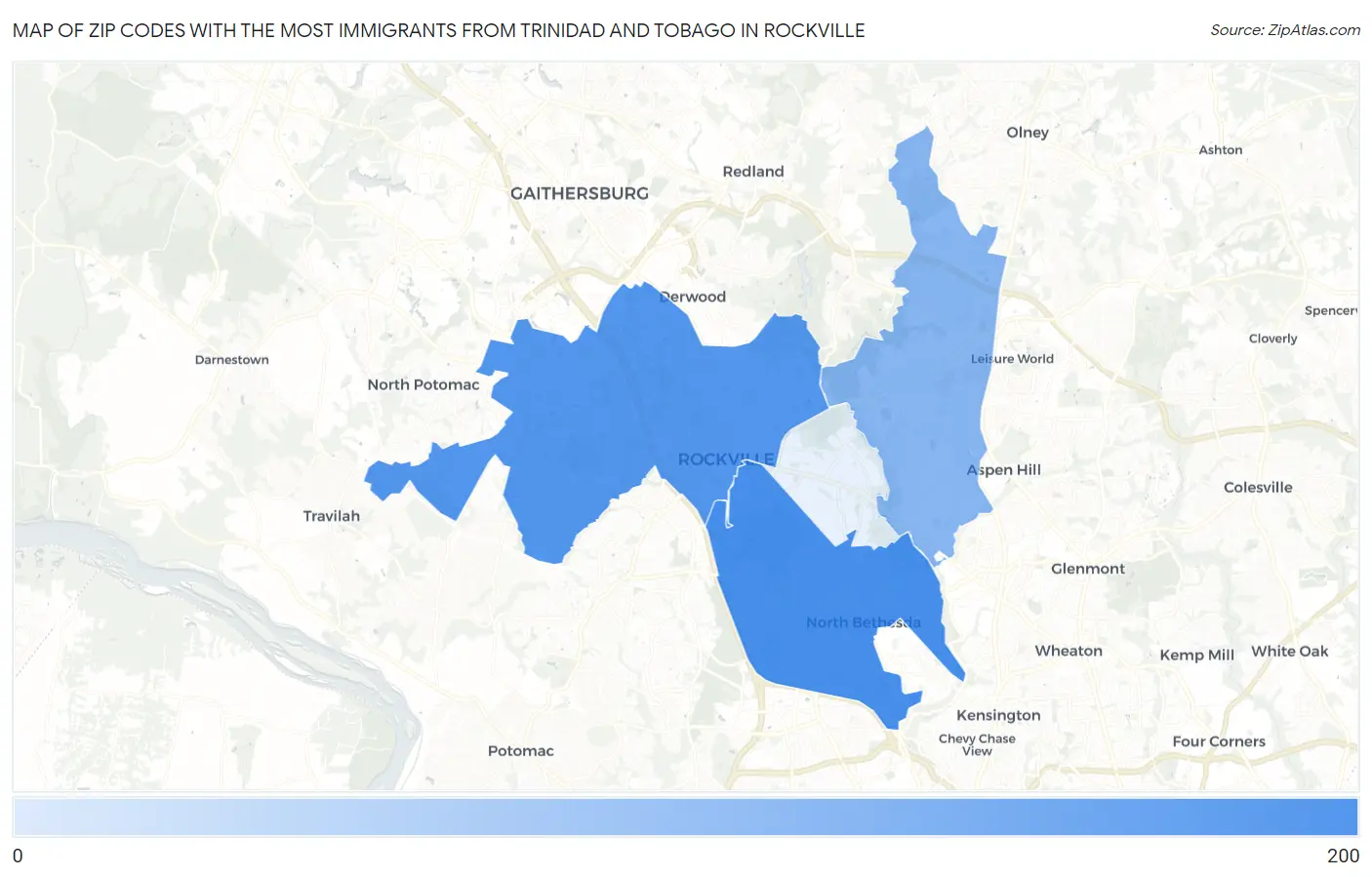 Zip Codes with the Most Immigrants from Trinidad and Tobago in Rockville Map