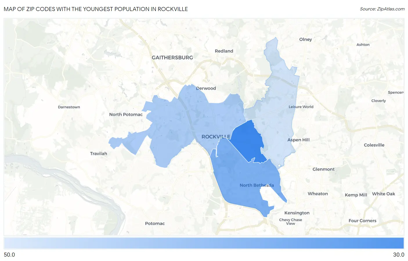 Zip Codes with the Youngest Population in Rockville Map