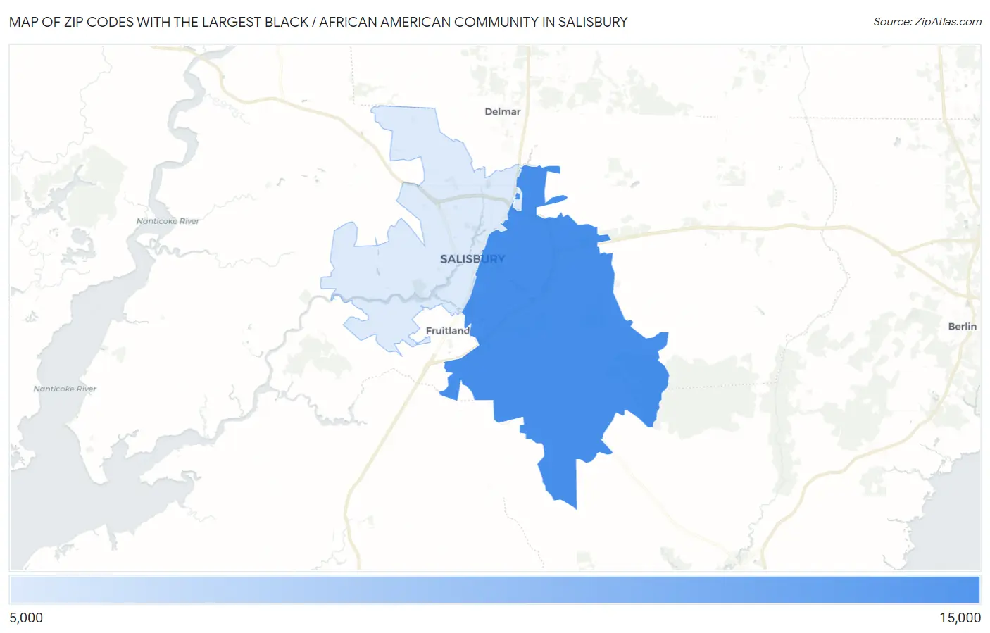 Zip Codes with the Largest Black / African American Community in Salisbury Map