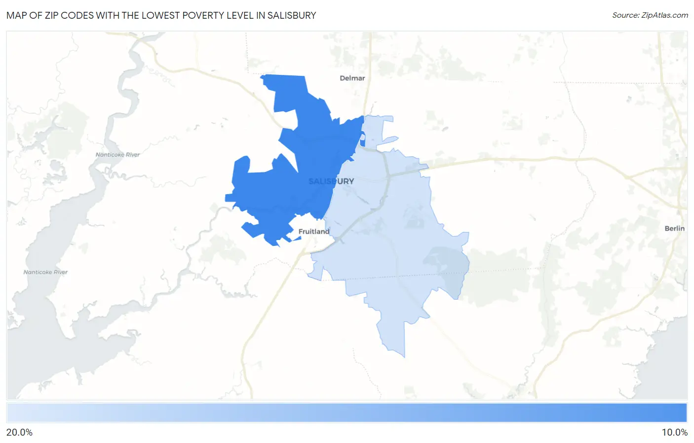 Zip Codes with the Lowest Poverty Level in Salisbury Map