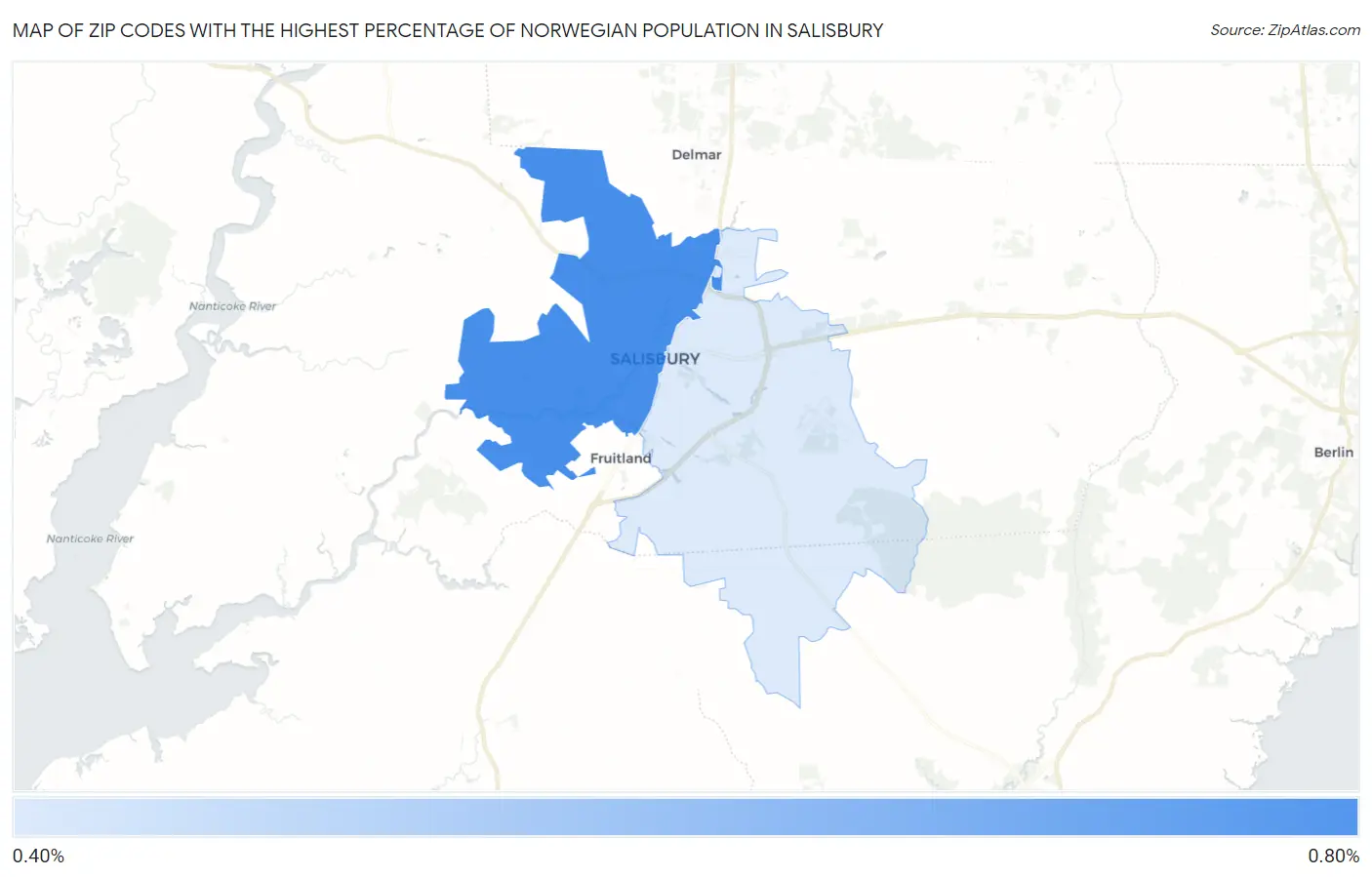 Zip Codes with the Highest Percentage of Norwegian Population in Salisbury Map