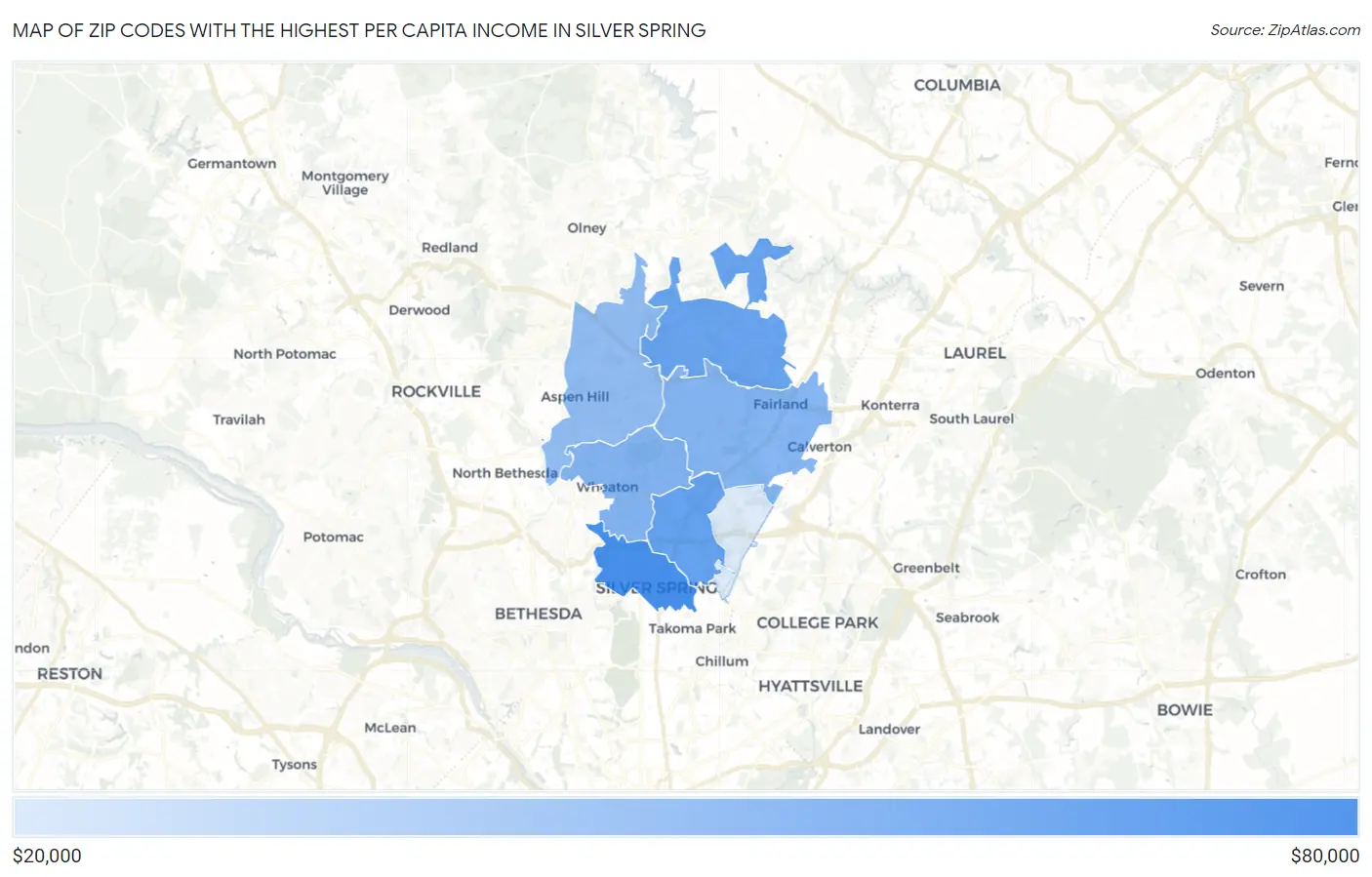 Zip Codes with the Highest Per Capita Income in Silver Spring Map