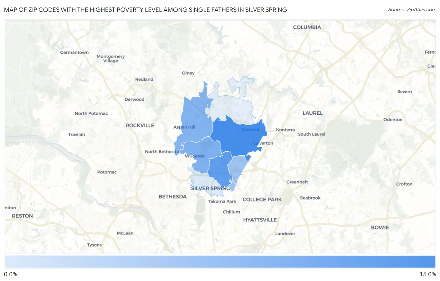 Zip Codes with the Highest Poverty Level Among Single Fathers in Silver Spring Map