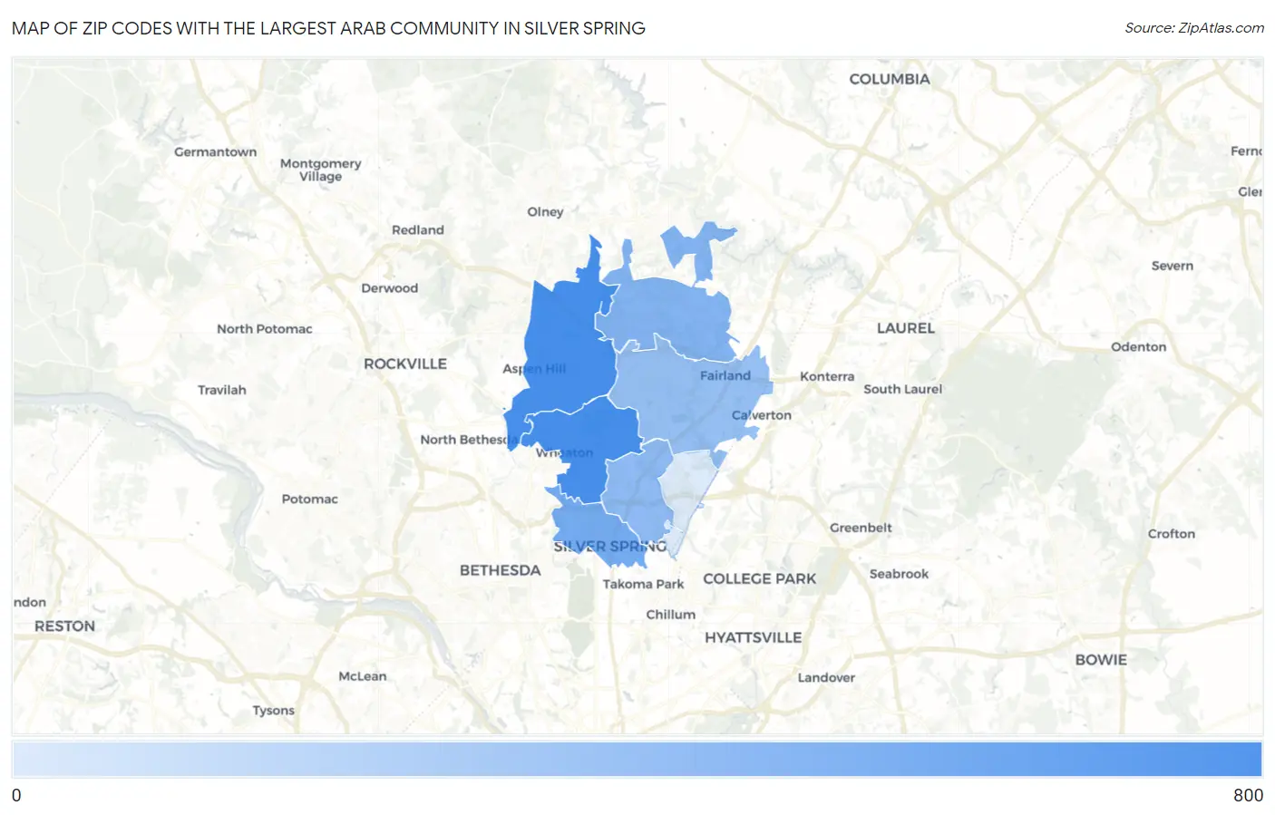 Zip Codes with the Largest Arab Community in Silver Spring Map
