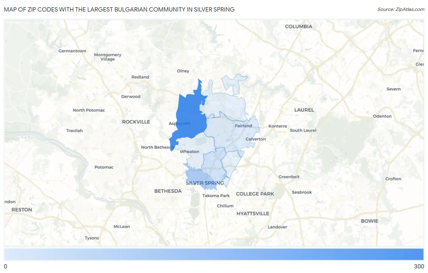 Zip Codes with the Largest Bulgarian Community in Silver Spring Map