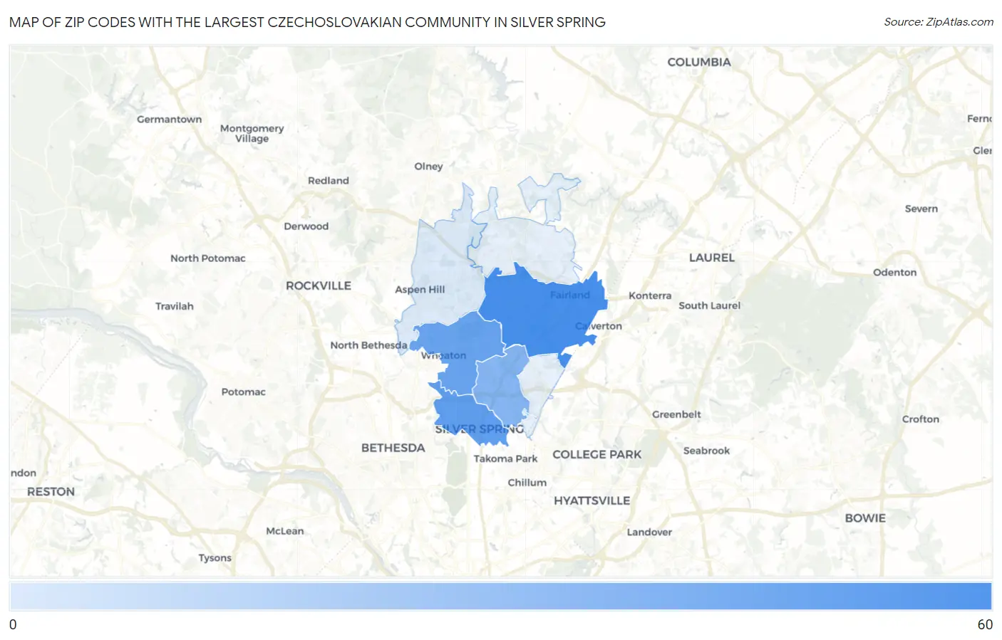 Zip Codes with the Largest Czechoslovakian Community in Silver Spring Map