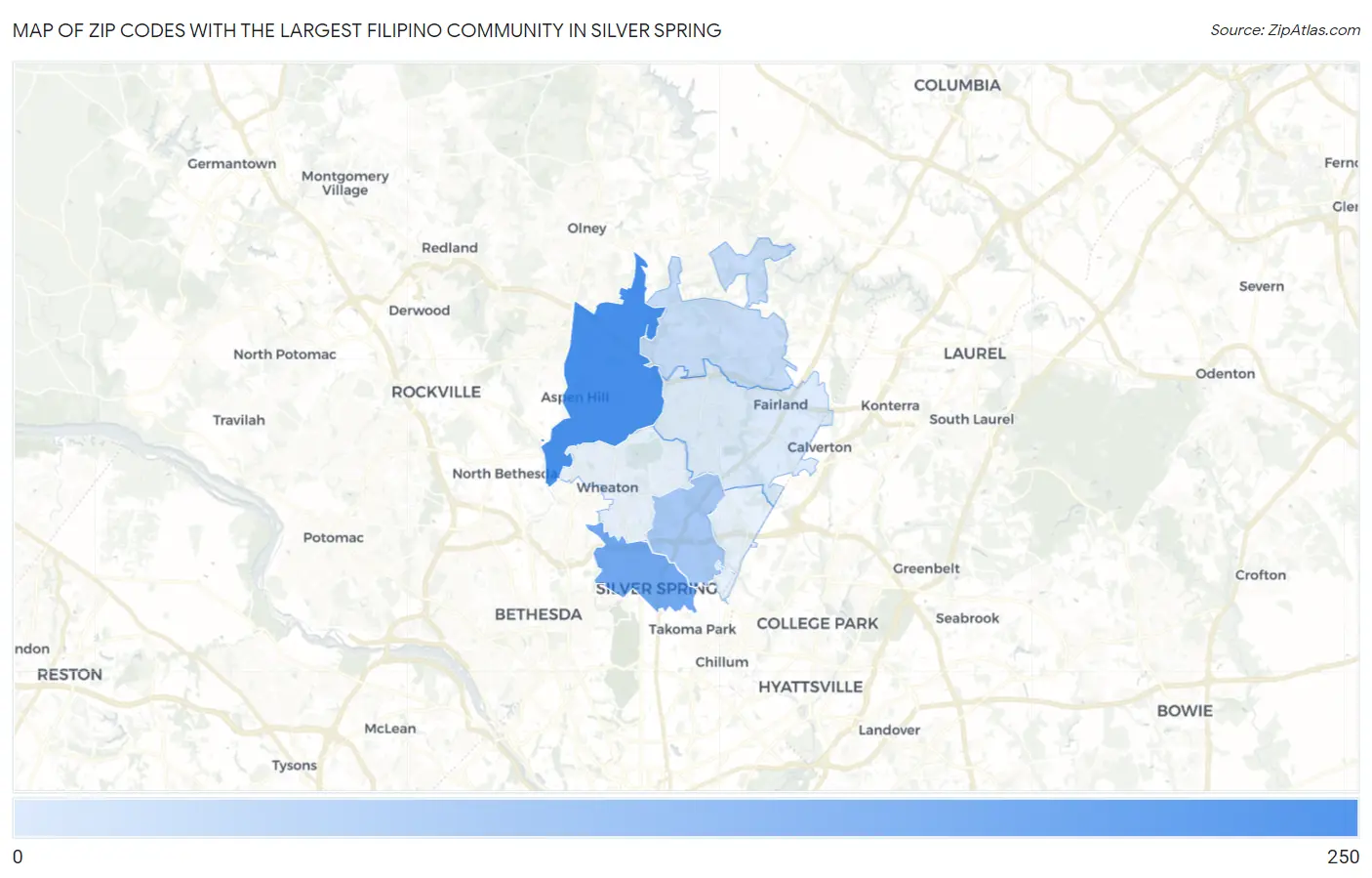 Zip Codes with the Largest Filipino Community in Silver Spring Map