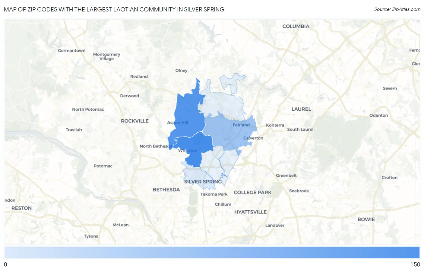 Zip Codes with the Largest Laotian Community in Silver Spring Map