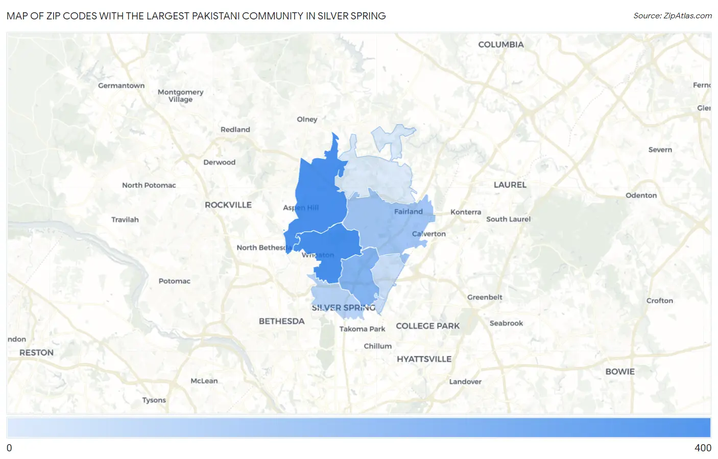 Zip Codes with the Largest Pakistani Community in Silver Spring Map