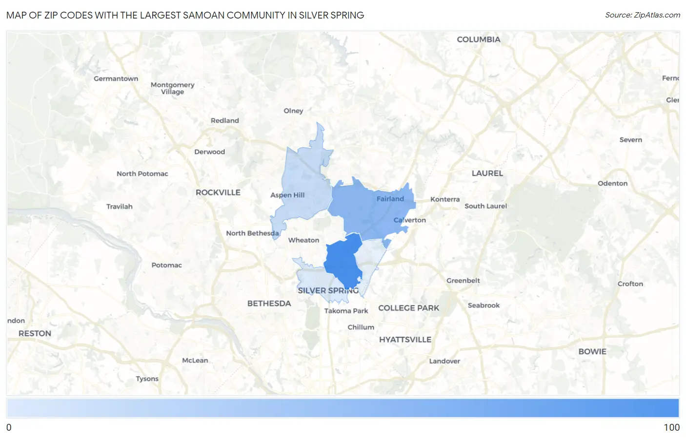 Zip Codes with the Largest Samoan Community in Silver Spring Map