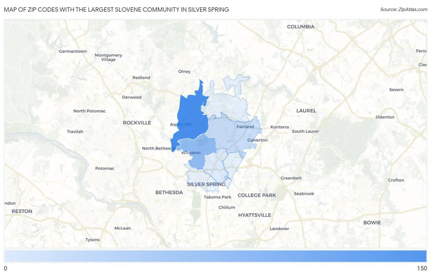 Zip Codes with the Largest Slovene Community in Silver Spring Map
