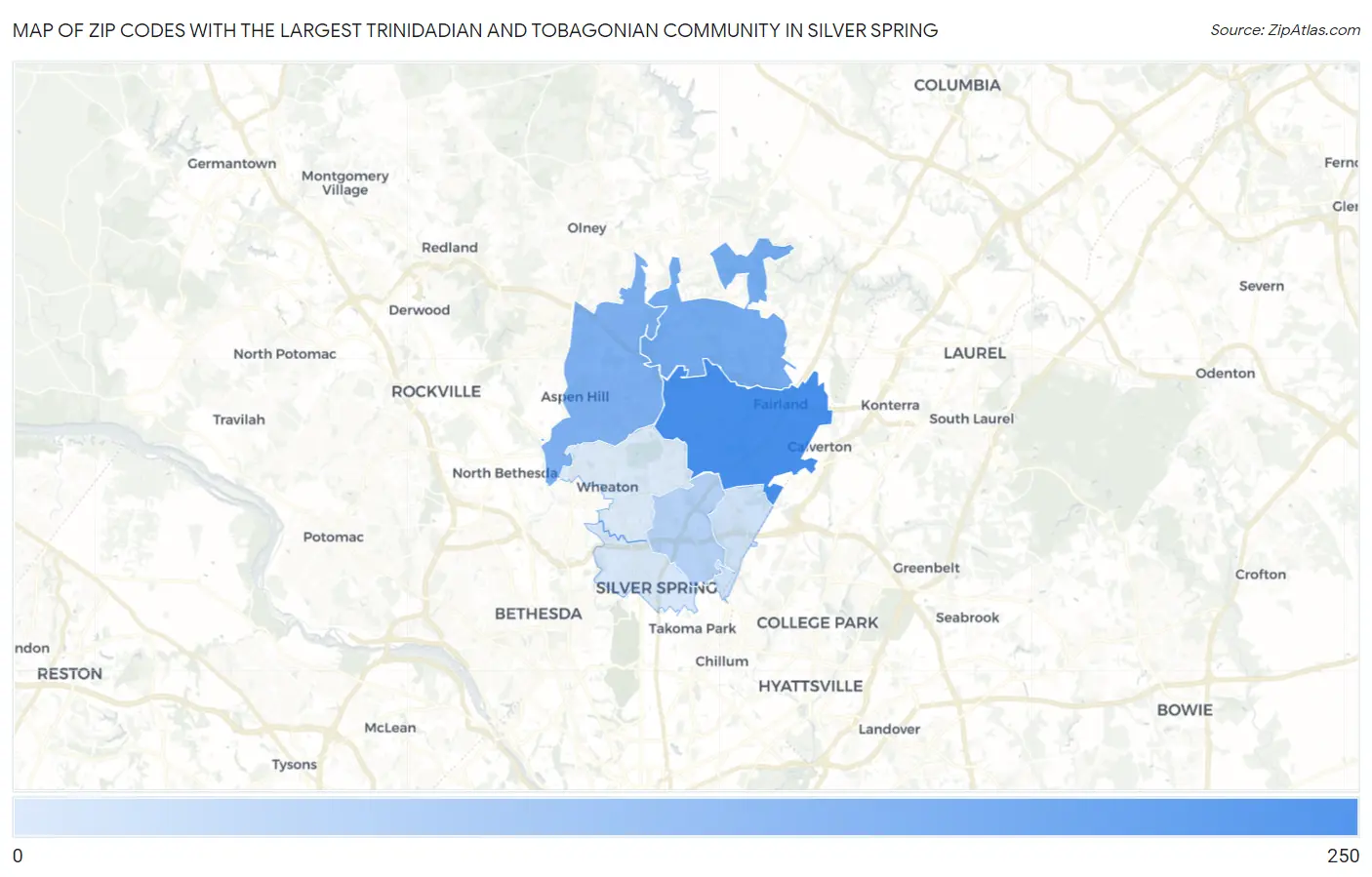 Zip Codes with the Largest Trinidadian and Tobagonian Community in Silver Spring Map