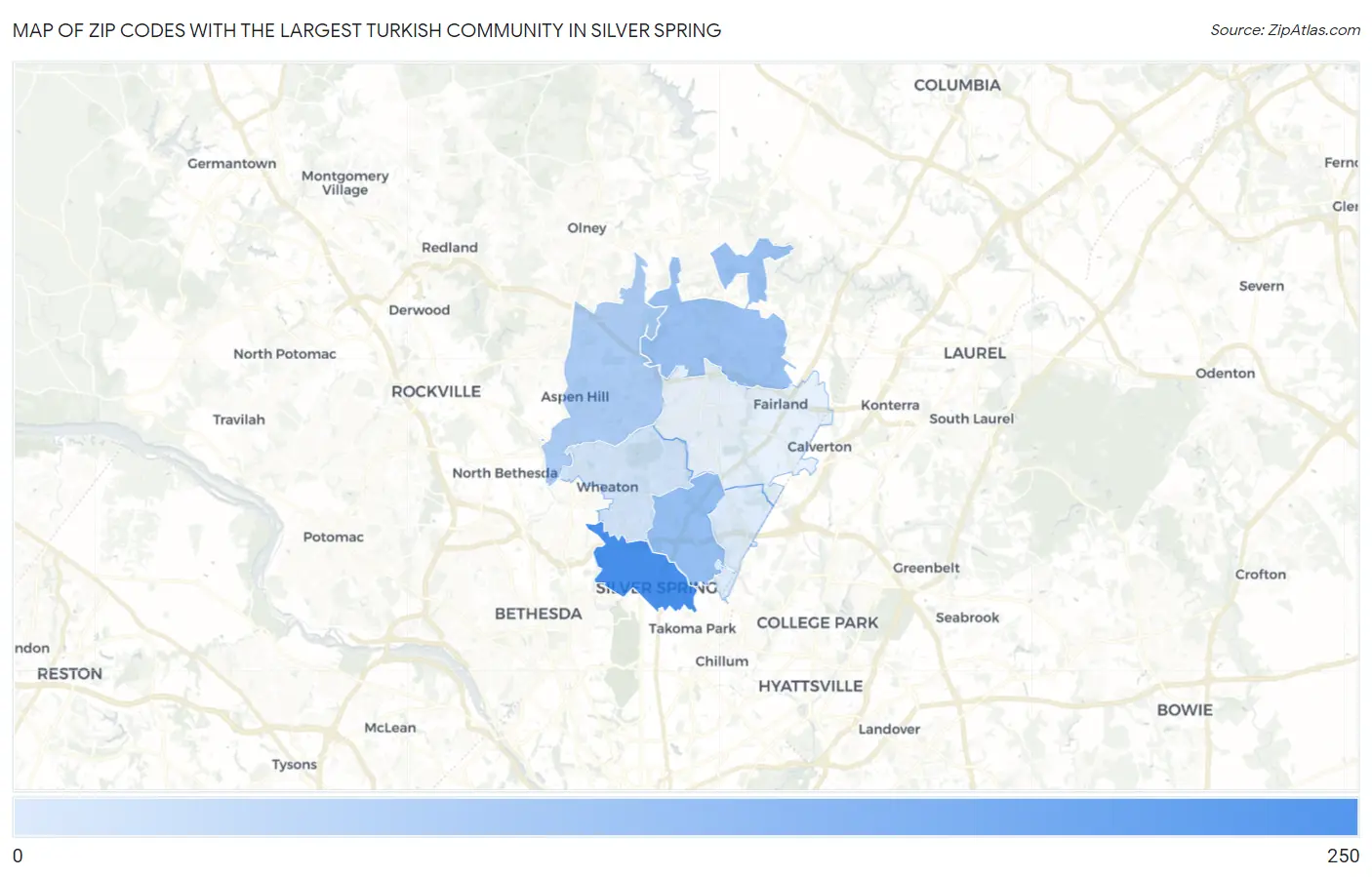Zip Codes with the Largest Turkish Community in Silver Spring Map