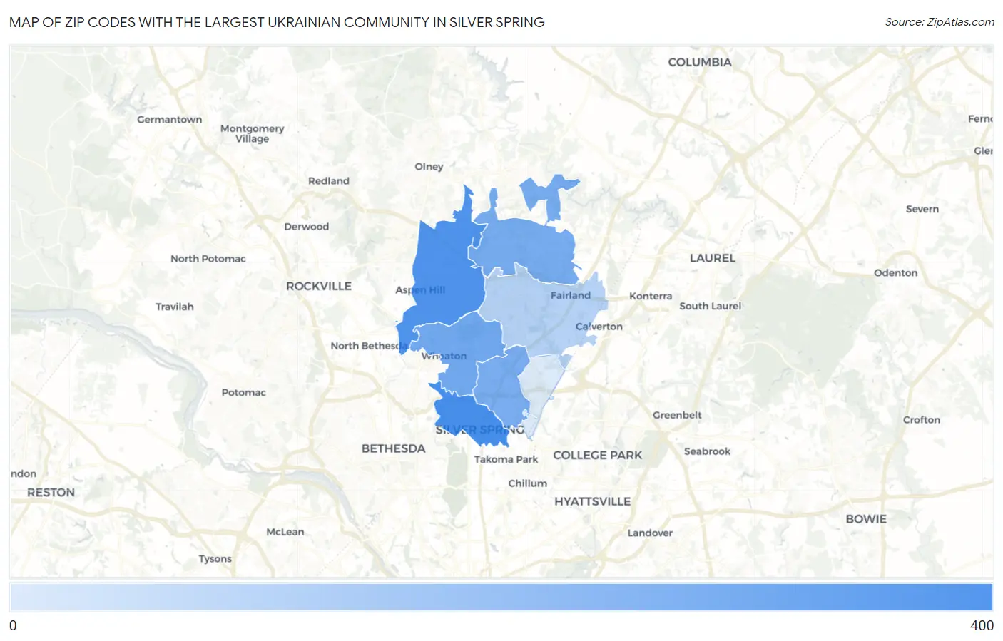 Zip Codes with the Largest Ukrainian Community in Silver Spring Map