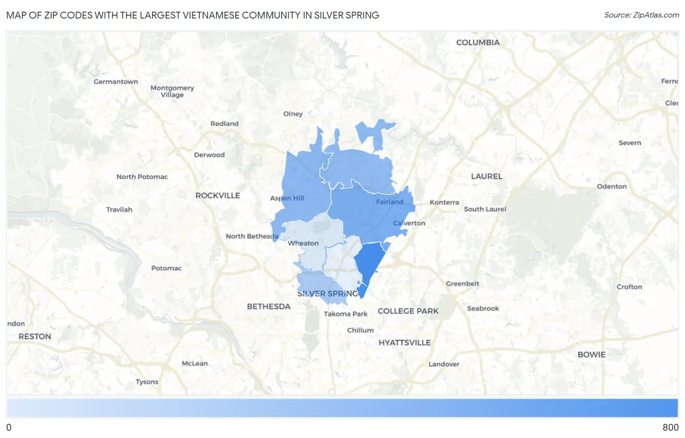 Zip Codes with the Largest Vietnamese Community in Silver Spring Map