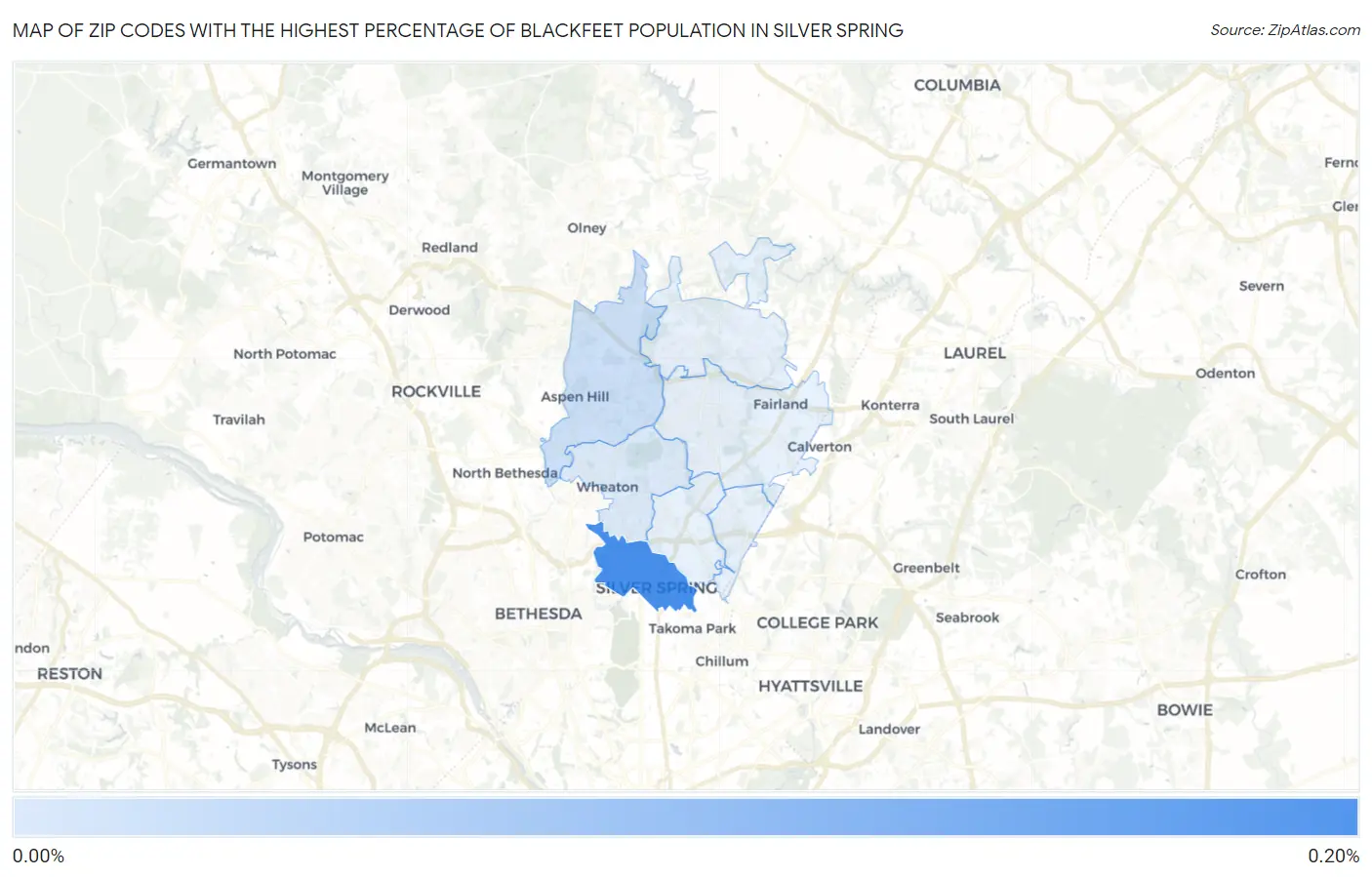 Zip Codes with the Highest Percentage of Blackfeet Population in Silver Spring Map