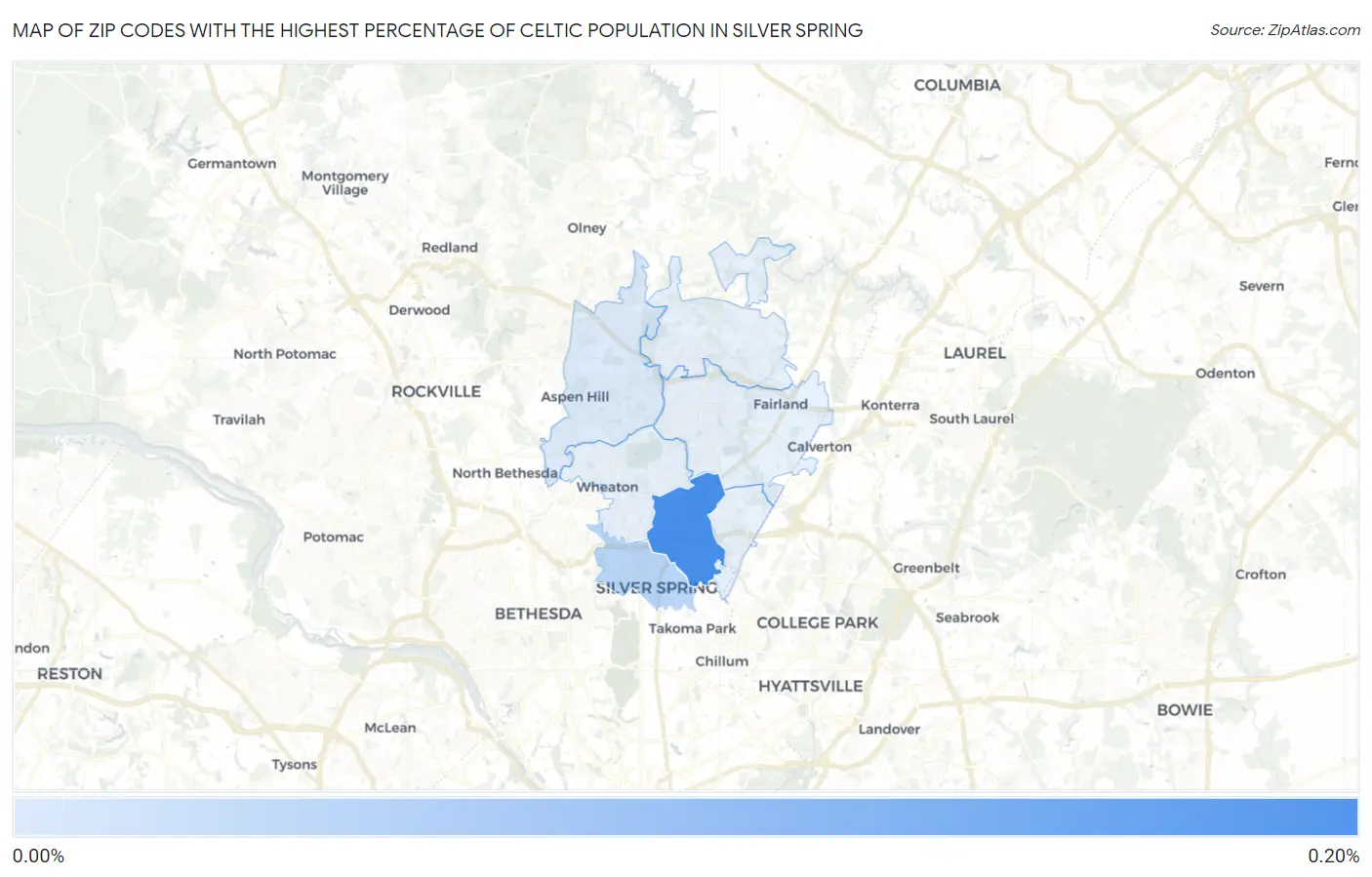 Zip Codes with the Highest Percentage of Celtic Population in Silver Spring Map