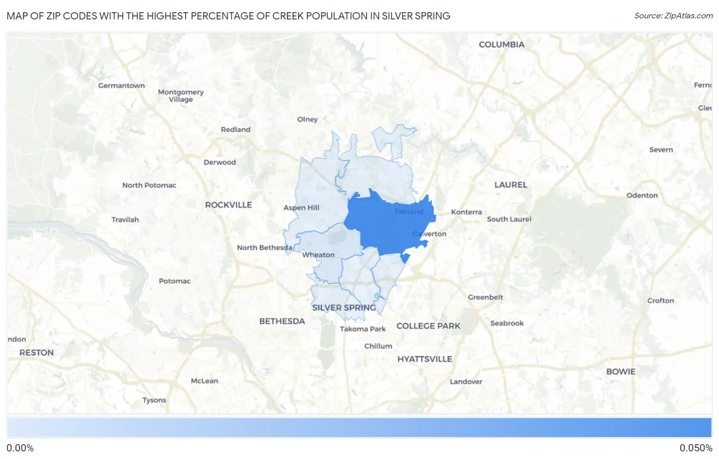 Zip Codes with the Highest Percentage of Creek Population in Silver Spring Map
