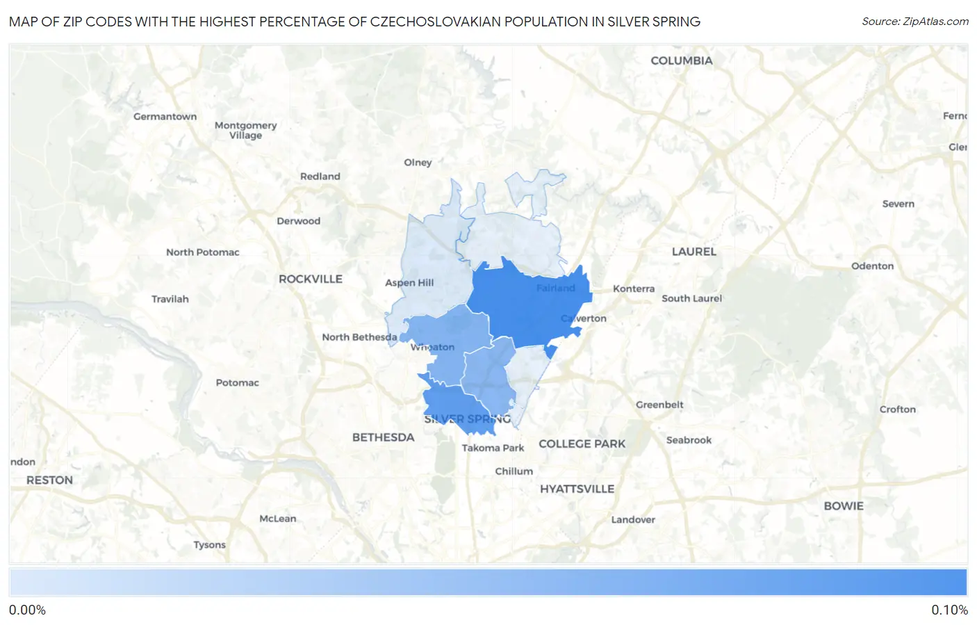 Zip Codes with the Highest Percentage of Czechoslovakian Population in Silver Spring Map