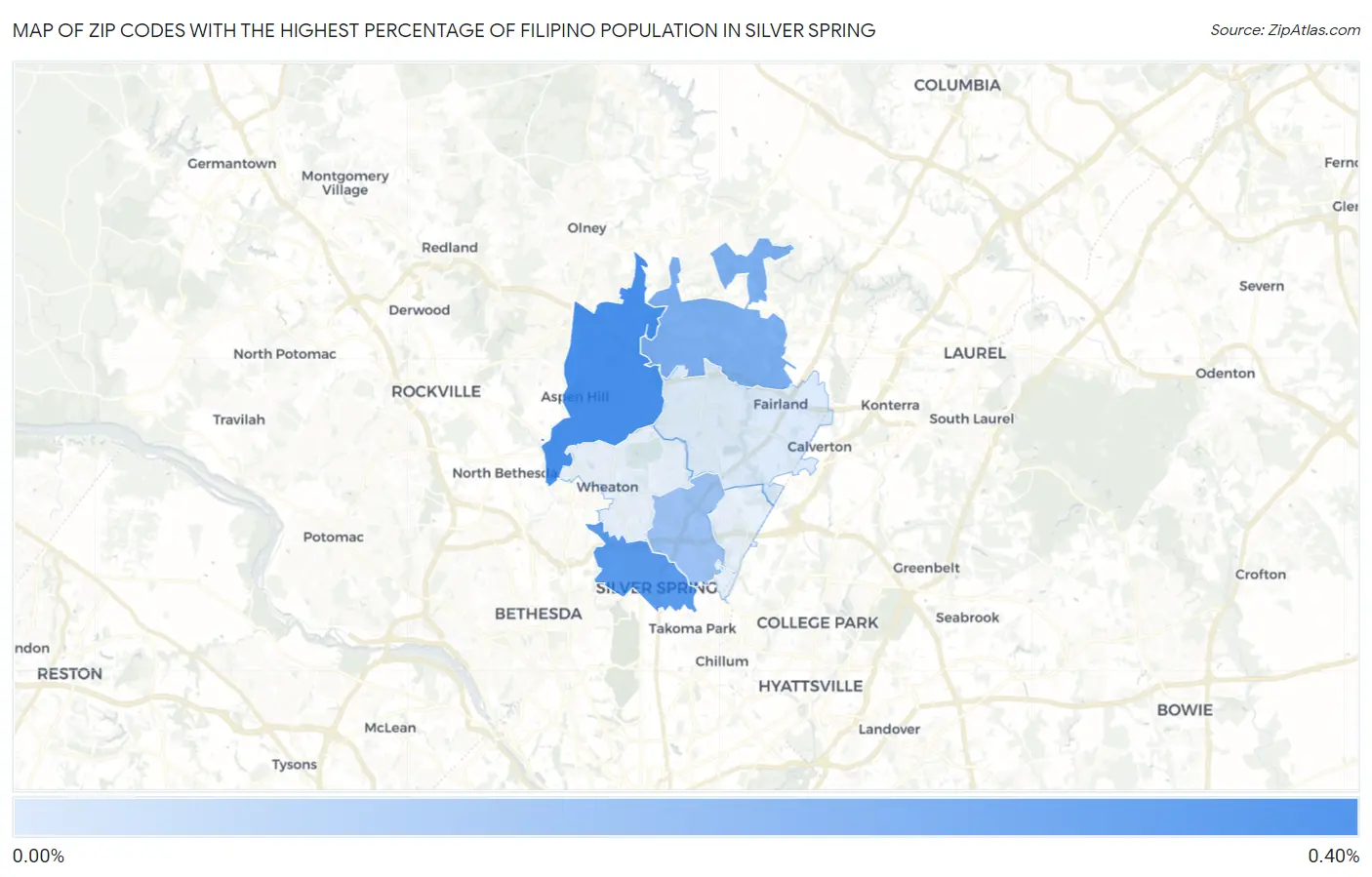 Zip Codes with the Highest Percentage of Filipino Population in Silver Spring Map