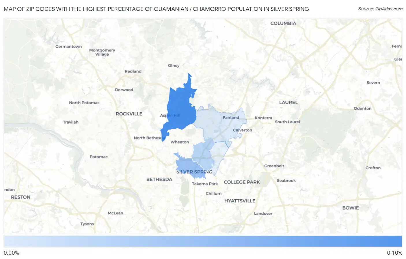 Zip Codes with the Highest Percentage of Guamanian / Chamorro Population in Silver Spring Map