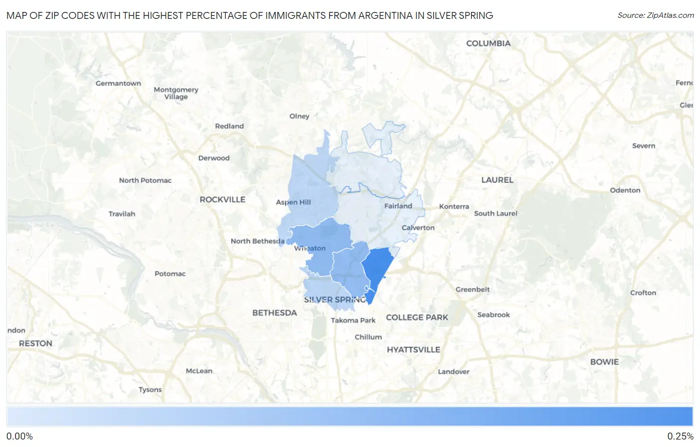 Zip Codes with the Highest Percentage of Immigrants from Argentina in Silver Spring Map