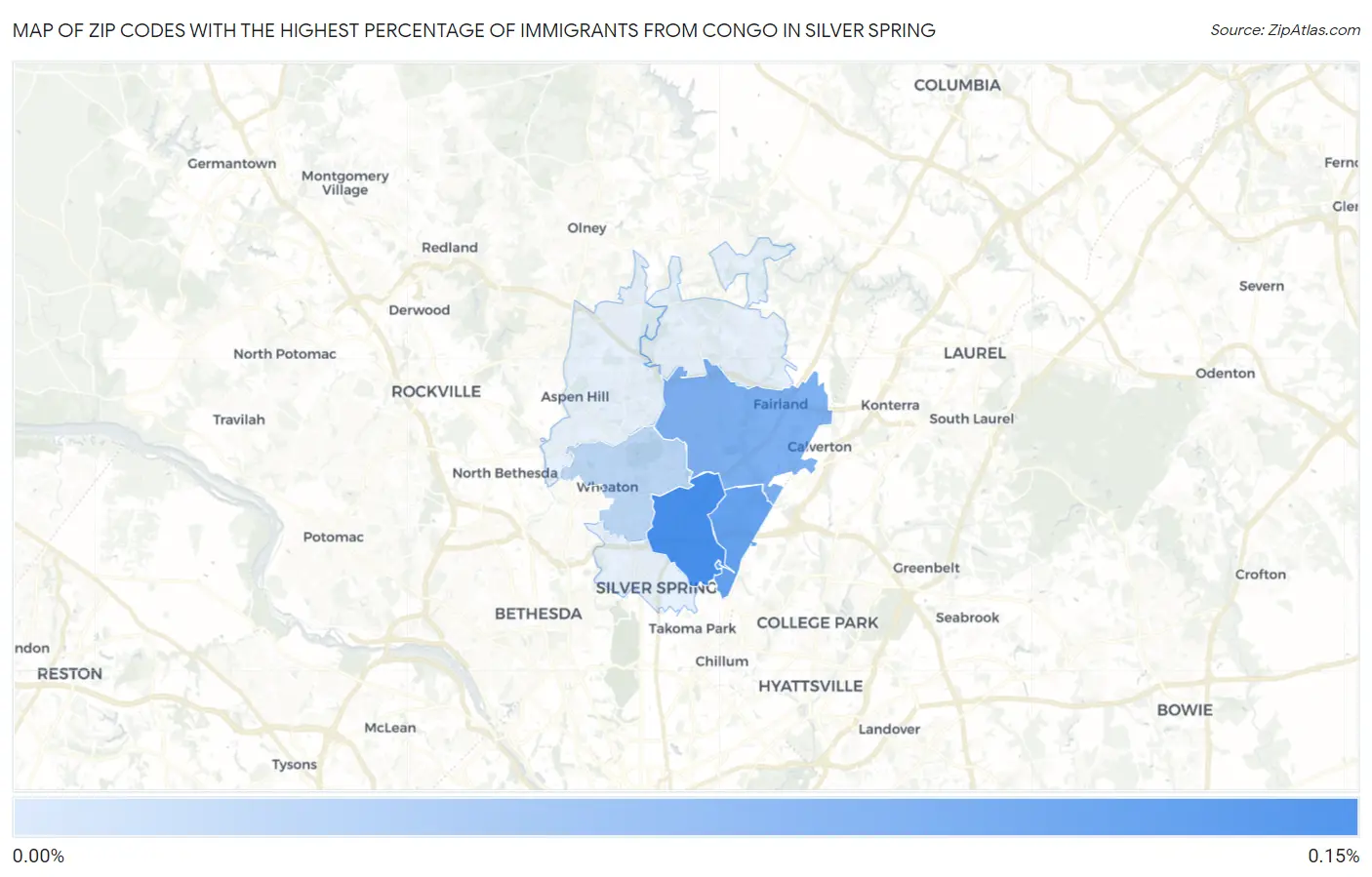 Zip Codes with the Highest Percentage of Immigrants from Congo in Silver Spring Map