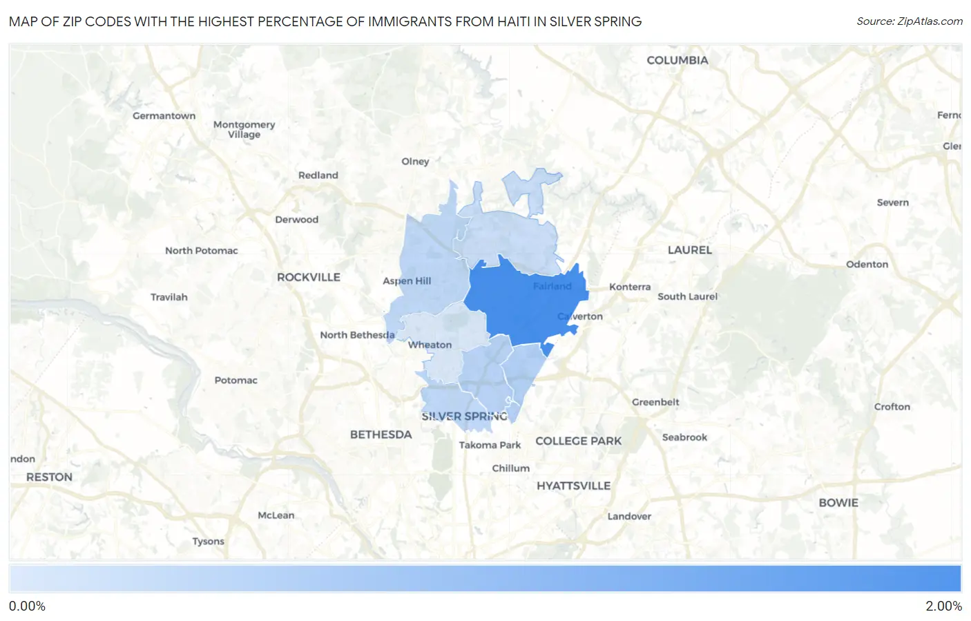 Zip Codes with the Highest Percentage of Immigrants from Haiti in Silver Spring Map