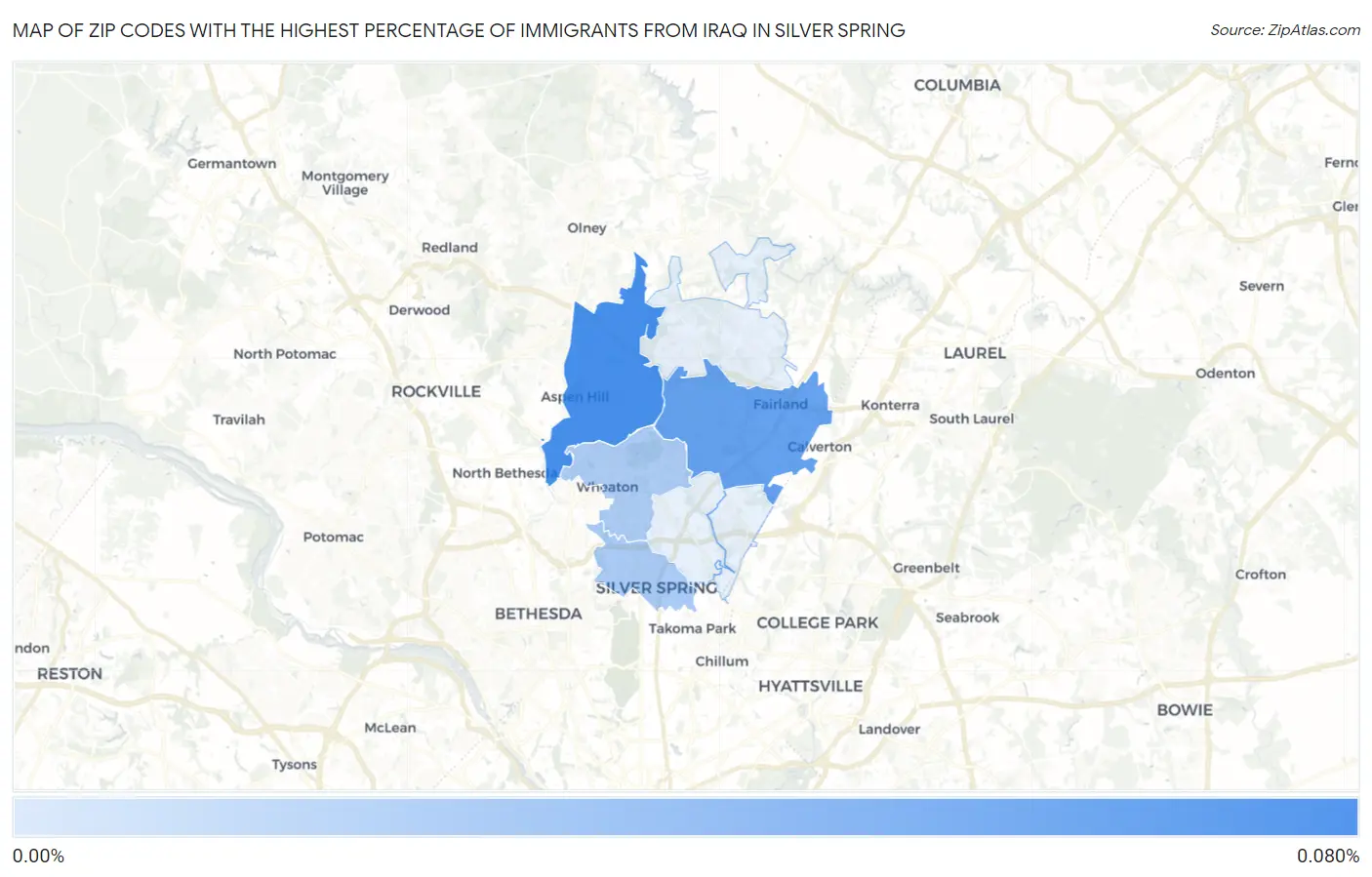 Zip Codes with the Highest Percentage of Immigrants from Iraq in Silver Spring Map