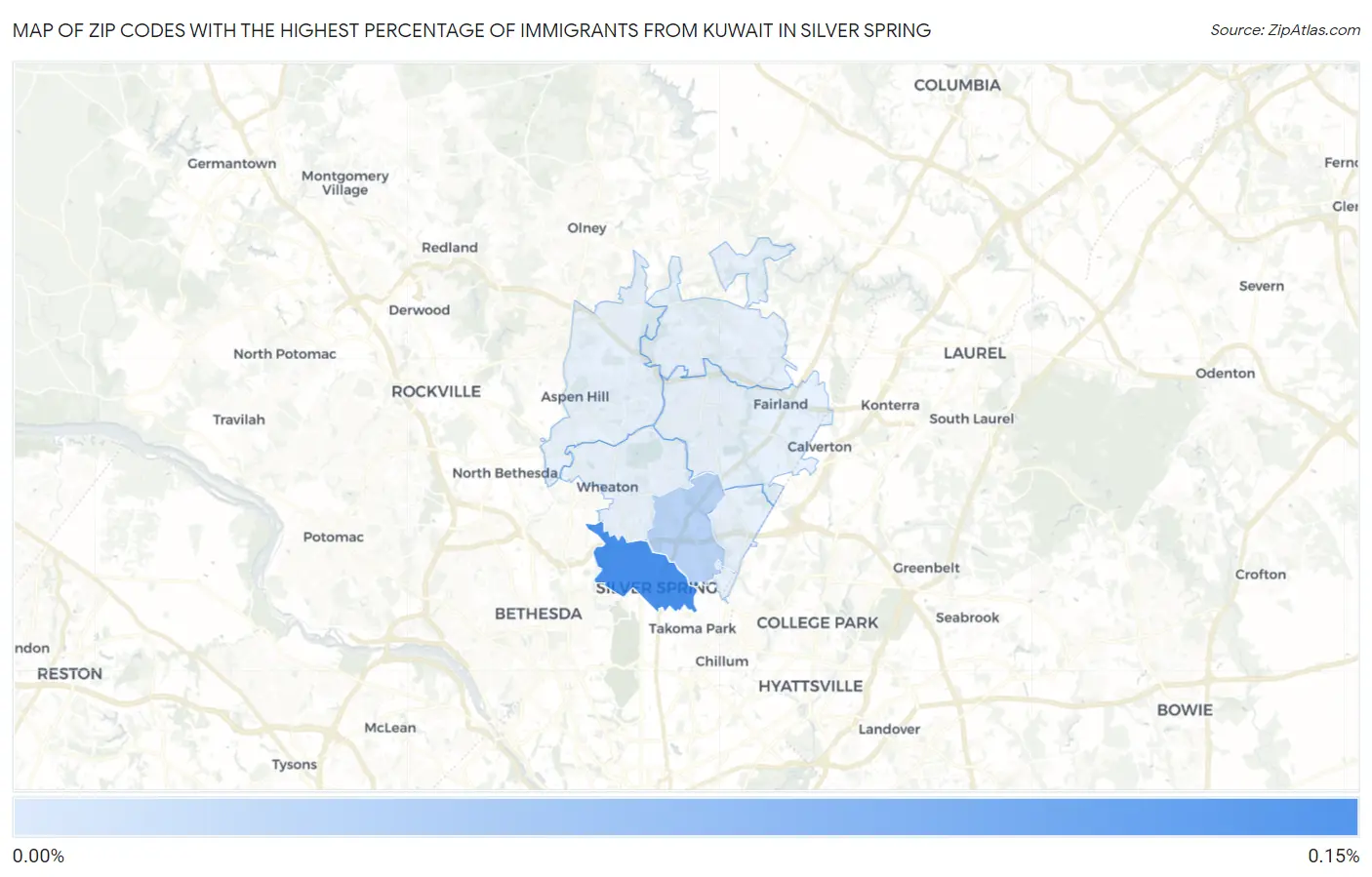 Zip Codes with the Highest Percentage of Immigrants from Kuwait in Silver Spring Map