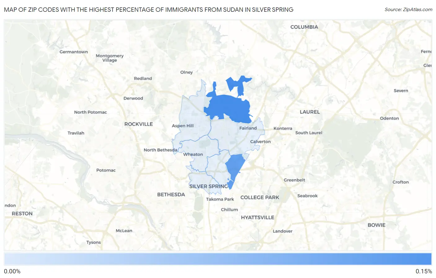 Zip Codes with the Highest Percentage of Immigrants from Sudan in Silver Spring Map