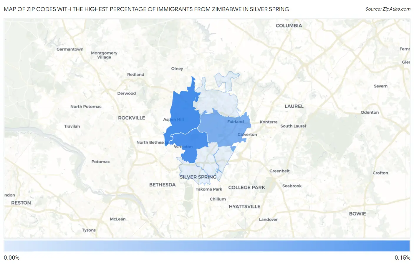 Zip Codes with the Highest Percentage of Immigrants from Zimbabwe in Silver Spring Map