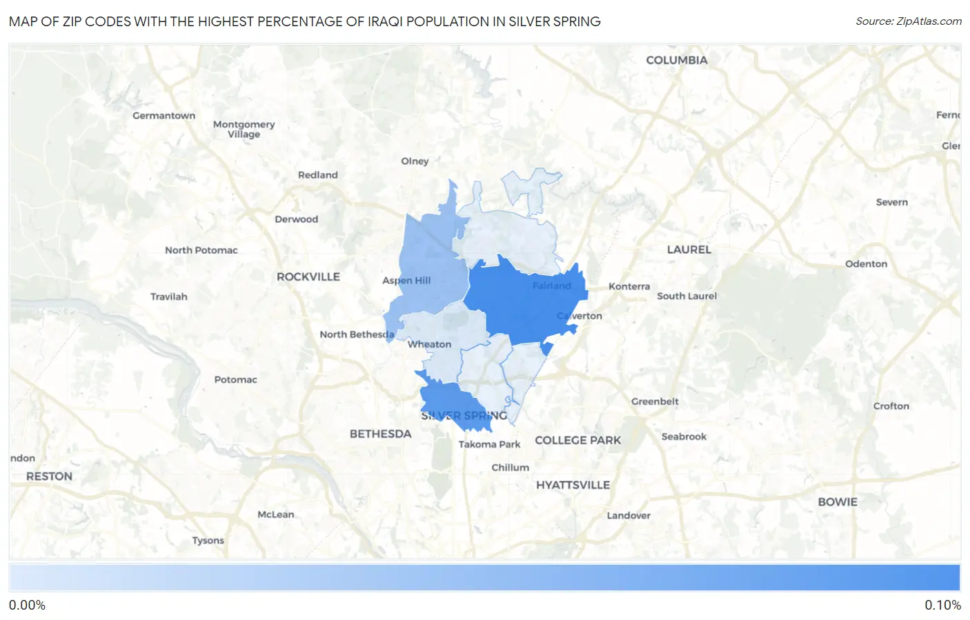 Zip Codes with the Highest Percentage of Iraqi Population in Silver Spring Map