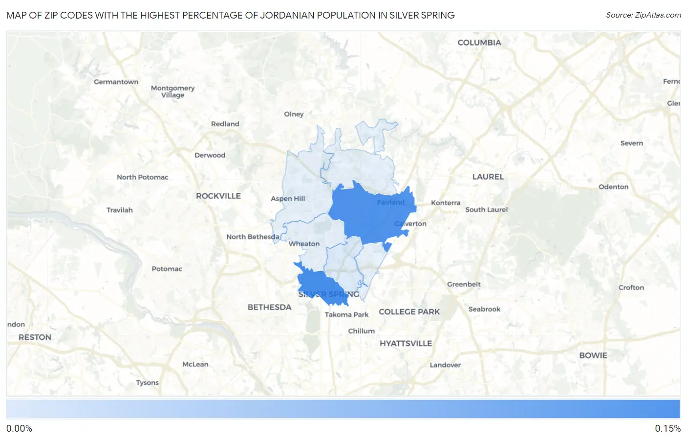 Zip Codes with the Highest Percentage of Jordanian Population in Silver Spring Map