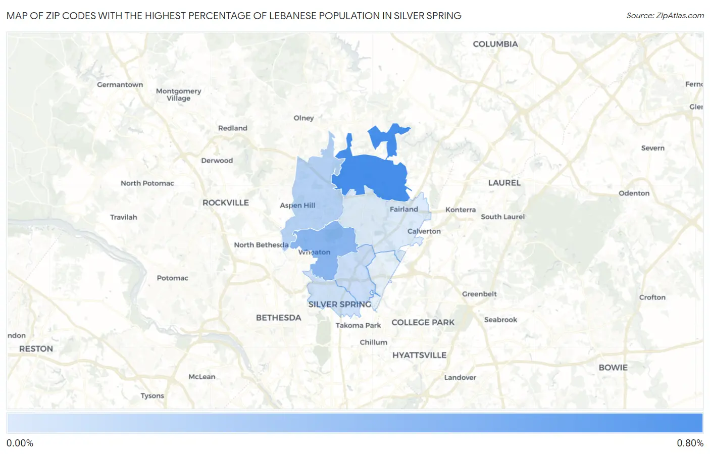 Zip Codes with the Highest Percentage of Lebanese Population in Silver Spring Map