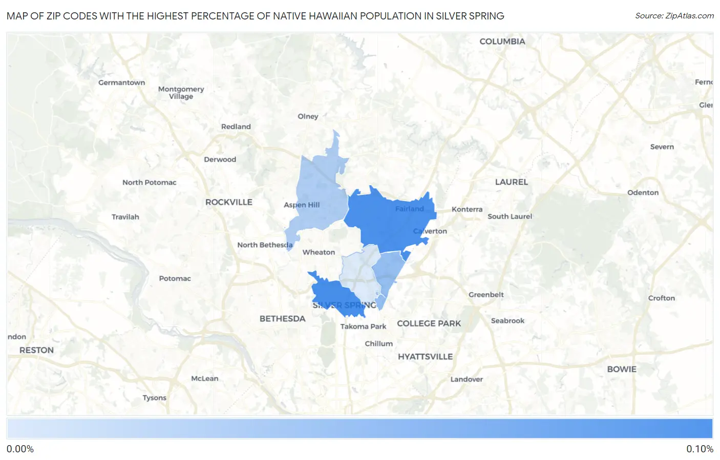 Zip Codes with the Highest Percentage of Native Hawaiian Population in Silver Spring Map
