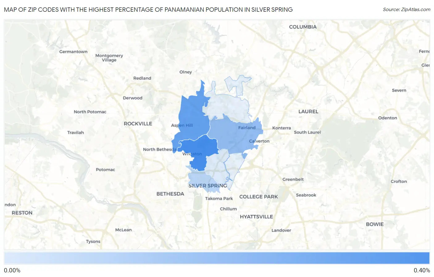 Zip Codes with the Highest Percentage of Panamanian Population in Silver Spring Map