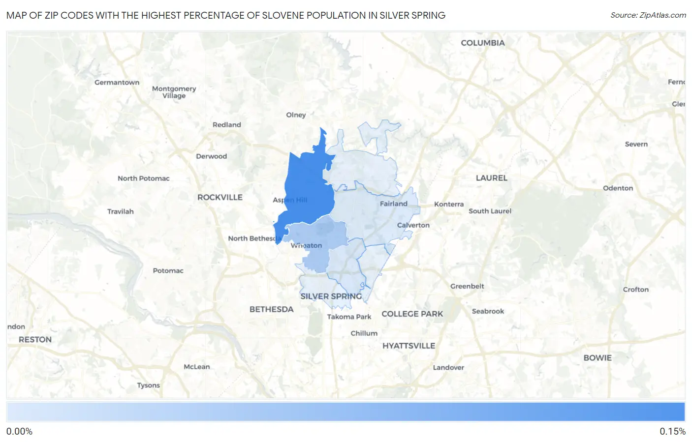 Zip Codes with the Highest Percentage of Slovene Population in Silver Spring Map