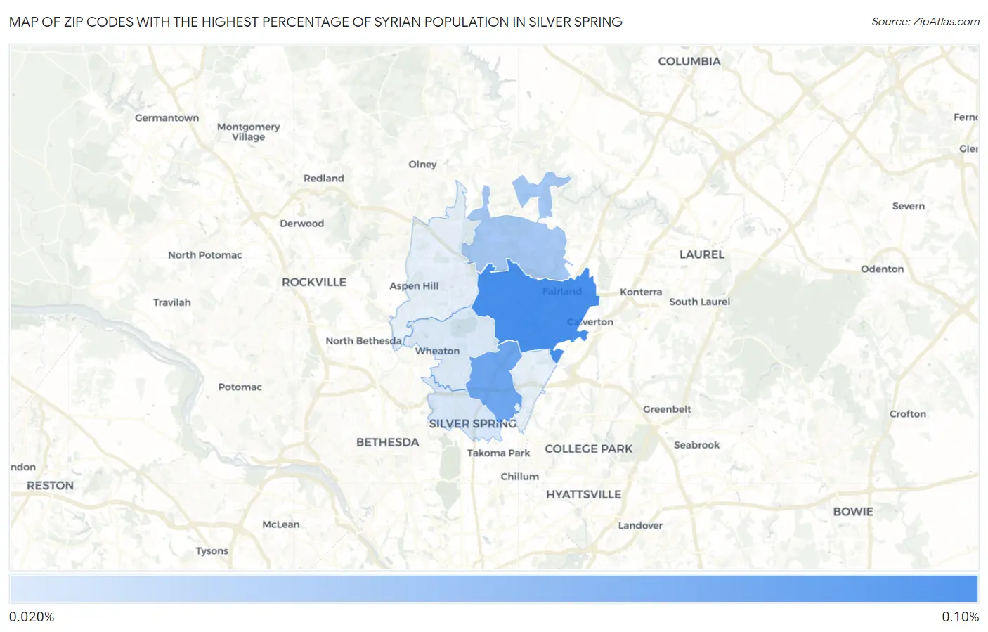 Zip Codes with the Highest Percentage of Syrian Population in Silver Spring Map