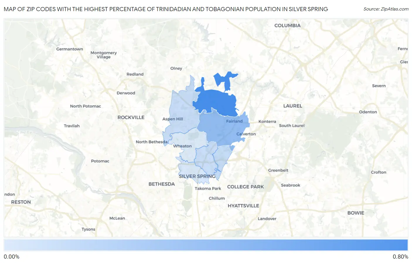 Zip Codes with the Highest Percentage of Trinidadian and Tobagonian Population in Silver Spring Map