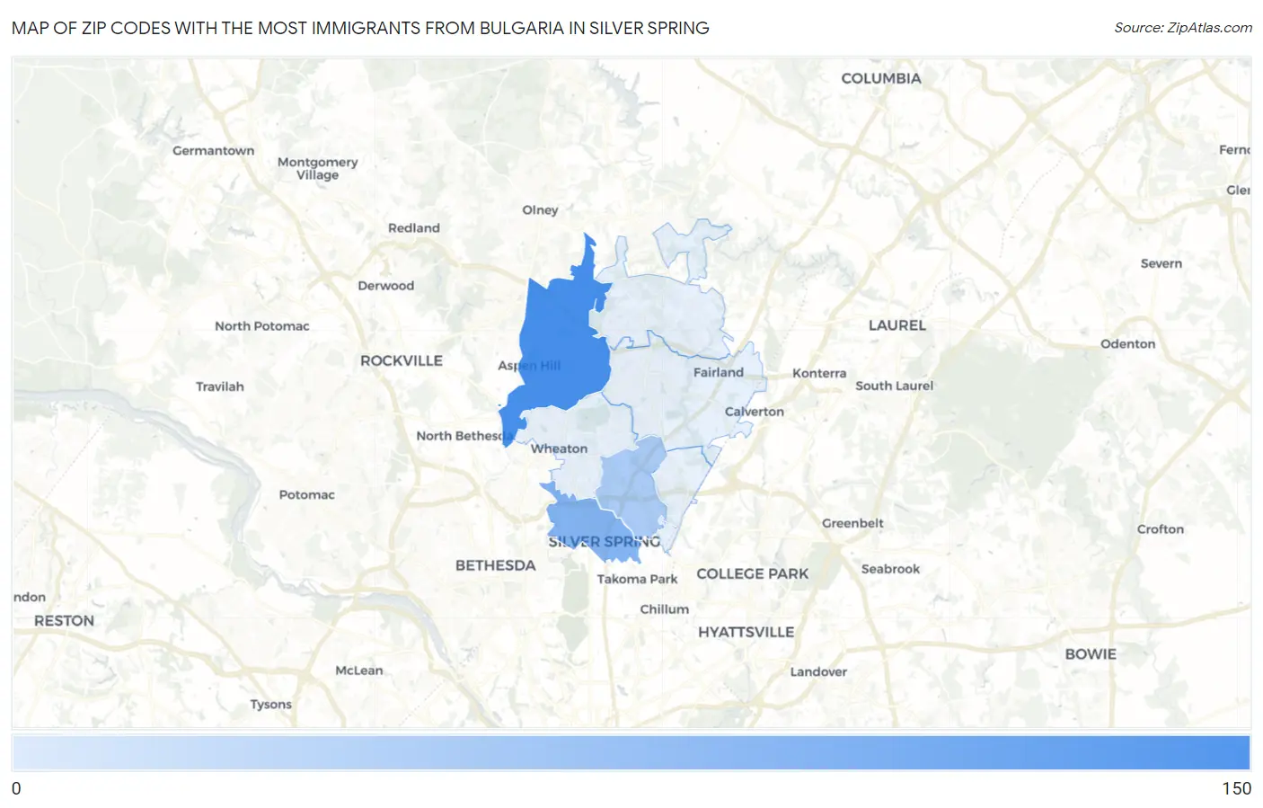 Zip Codes with the Most Immigrants from Bulgaria in Silver Spring Map