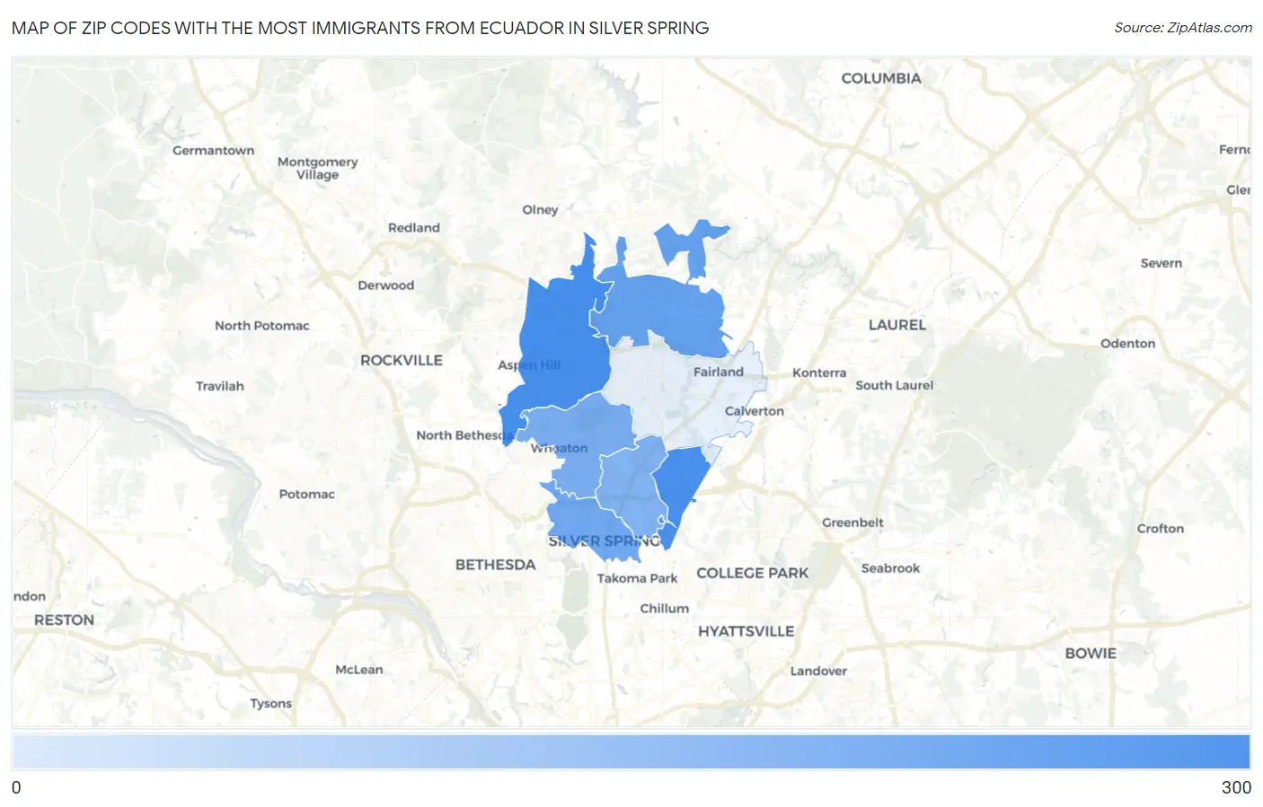 Zip Codes with the Most Immigrants from Ecuador in Silver Spring Map