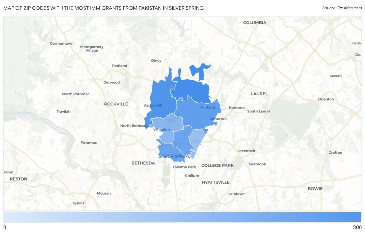 Zip Codes with the Most Immigrants from Pakistan in Silver Spring Map