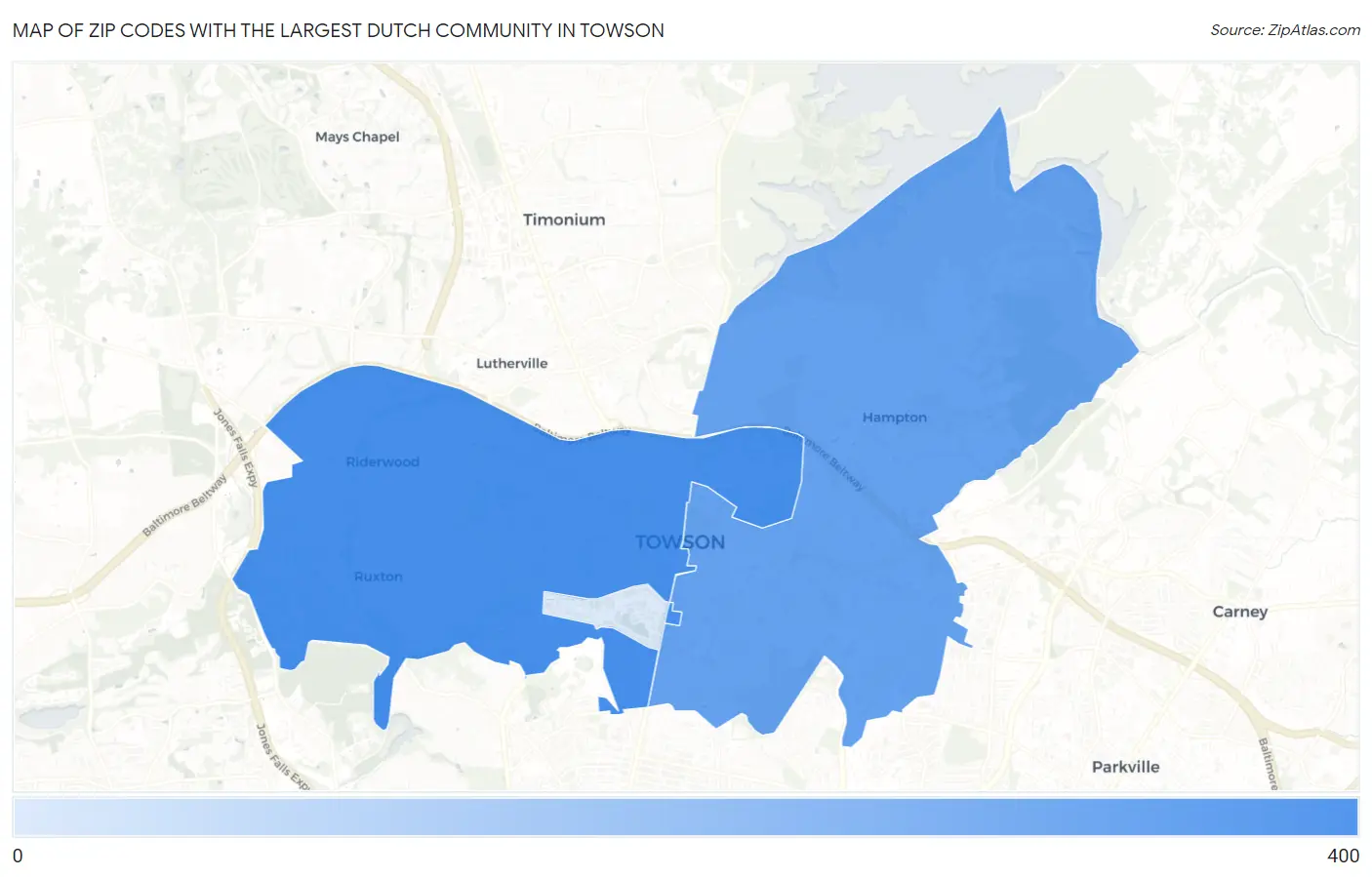 Zip Codes with the Largest Dutch Community in Towson Map