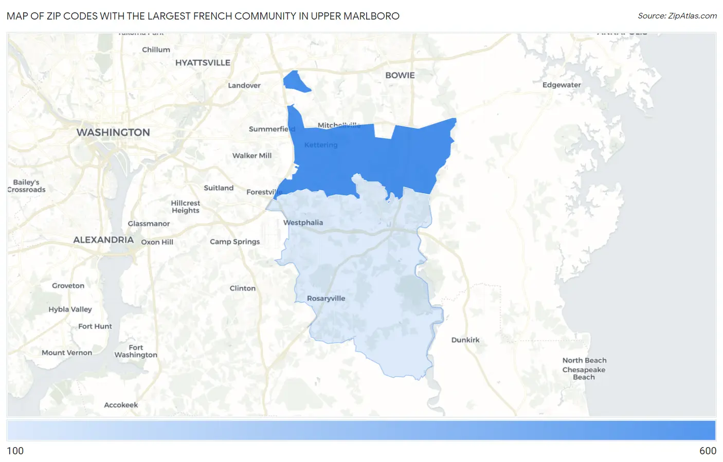 Zip Codes with the Largest French Community in Upper Marlboro Map